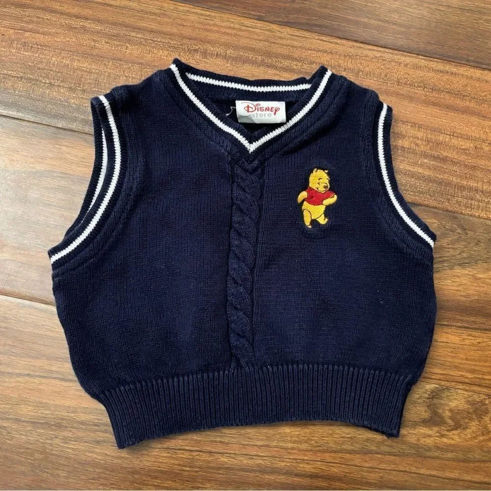 Disney Store vintage Winnie the Pooh navy embroidered sweater vest